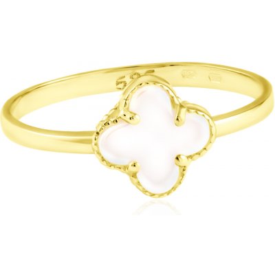 Gemmax Jewelry Zlatý prsten Čtyřlístek s bílým onyxem ve stylu Vintage GLRYD 02094