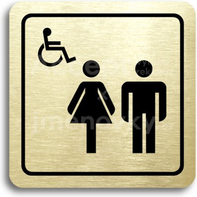 ACCEPT Piktogram WC ženy, muži, invalidé - zlatá tabulka - černý tisk – Zboží Mobilmania