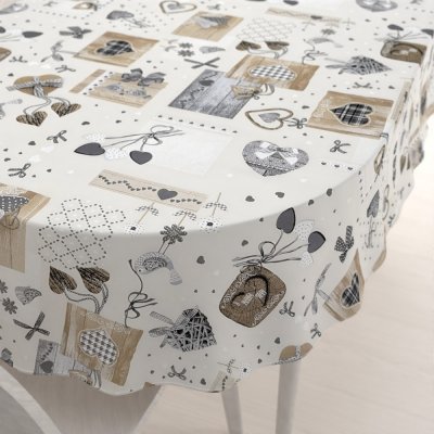 Biante oválný ubrus Porto PRT-014 Hnědo-šedá srdíčka na krémovém 130x200 cm – Zboží Mobilmania