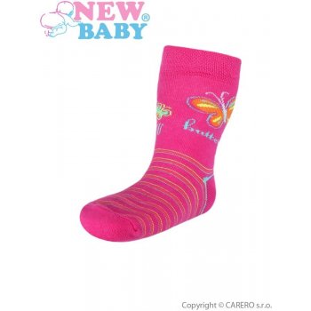 New Baby dětské bavlněné ponožky růžové s pruhy butterfly