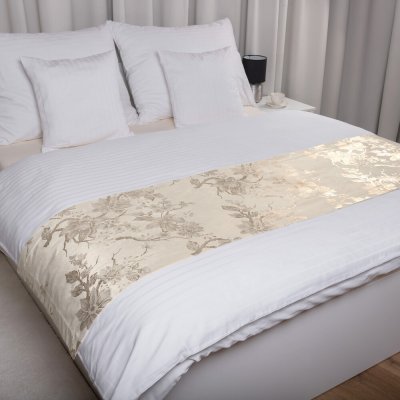 Biante Sametový přehoz/běhoun na postel Isabela Flower IBL-023 Zlaté květy na krémovém 50x180 cm – Zboží Dáma