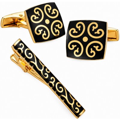 Amparo Miranda spona na kravatu a manžetové knoflíčky Ornament Black zlatá – Hledejceny.cz