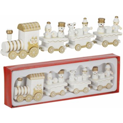 SPRINGOS Dřevěný vláček 21x5cm bílo-zlatý, vánoční dekorace CA1267-XG – Sleviste.cz