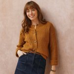 Propínací svetr z hladkého úpletu havana melír – Zboží Dáma