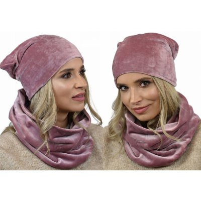 Fashionweek dámský velurový set čepice + trubička-šála ZIZI-BV špinavě růžová – Zboží Mobilmania
