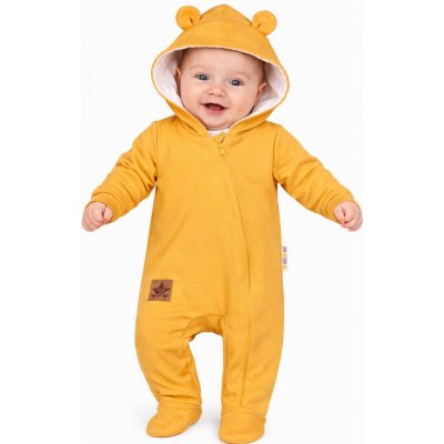Baby Nellys Kojenecký teplákový overal s kapucí Teddy hořčicový – Hledejceny.cz