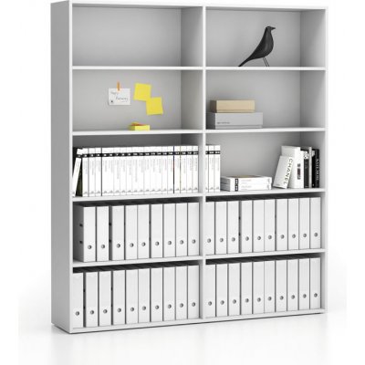 Plan Dvojitý vysoký kancelářský regál SEGMENT, 8 polic, 1660 x 350 x 1880 mm, bílá – Zboží Dáma