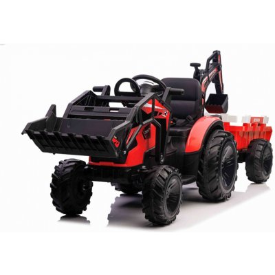 Mamido elektrický traktorbagr s přívěsem červený
