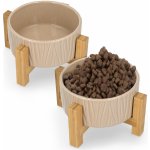 Navaris keramické misky pro psy a velké kočičky s dřevěnými stojánky 2 x 937 ml