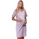 Puntíkatá těhotenská a kojící košile má dvojité propínání na knoflíky s motýlky 1C3728 hnědá – Zboží Dáma