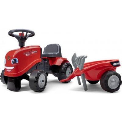 FALK Baby traktor červené s vozíkem a lopatou s hráběmi