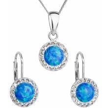 Evolution Group Sada šperků se syntetickým opálem a krystaly Preciosa náušnice přívěsek a řetízek modré kulaté 39160.1
