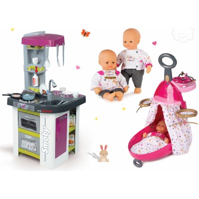 Smoby Prebeľovací vozík pre bábiku Baby Nurse s postieľkou+bábika+kuchynka Tefal Studio BBQ Bublinky elektronická 220316-4