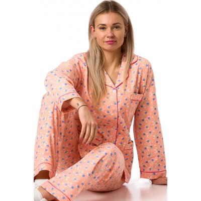 Dámské meruňkové flanelové květinové hřejivé 100% bavlna 1DF0050 oranžová M – Zboží Mobilmania