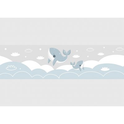 AG Design WBD-8489 Dětská samolepící bordura Modré Velryby, rozměry 5 m x 13,8 cm – Zboží Dáma