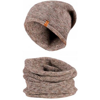 Biju dámský zimní set čepice a tunel Mark melír tmavě hnědé a bílé – Zboží Mobilmania