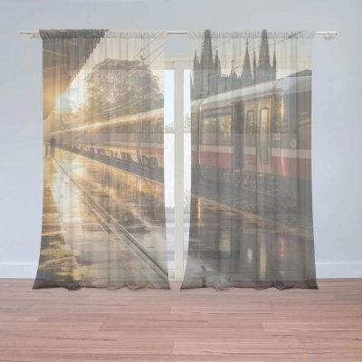 Sablio Záclony Vlak na nádraží při východu slunce: 2ks 150x250cm – Hledejceny.cz