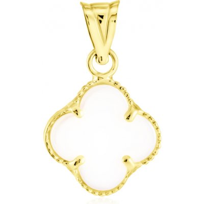GEMMAX Jewelry Zlatý přívěsek Čtyřlístek s bílým onyxem ve stylu Vintage střední GLPYD-41581