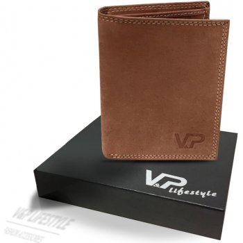 V&P Luxusní kožená peněženka světle hnědá broušená kůže
