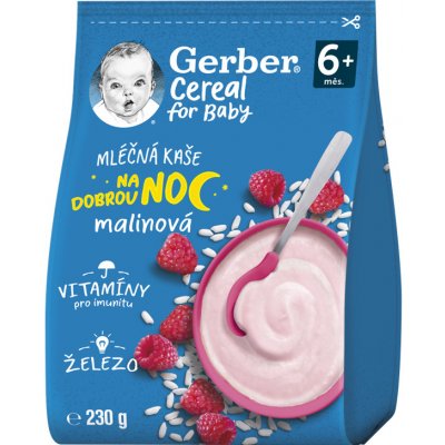 Gerber cereální mléčná kaše na dobrou noc s malinou 6+ měsíců 230 g