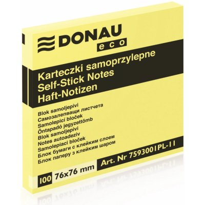 DONAU Samolepicí bloček Eco 76×76 mm, 100 listů - žlutý – Zbozi.Blesk.cz