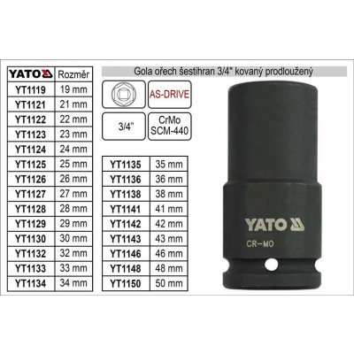 Yato 3/4 rázový šestihranný hluboký 43 mm CrMo – Sleviste.cz