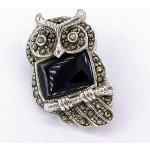 Zlato-minerály stříbrná brož onyx a markazit sova SB05939ss – Zboží Dáma