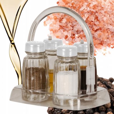 Practic SADA 4 KOŘENÍKŮ SOLNIČKA PEPŘENKA NA TEKUTINY KOŠÍK 50 ml – Zbozi.Blesk.cz