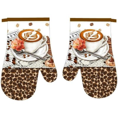 MAKRO Praktik textil Kuchyňská chňapka 2 ks Káva s květinou 18 x 27 cm – Zboží Dáma