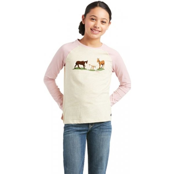 Jezdecké triko, košile a polokošile Ariat Tričko Pasture dětské oatmeal heather ash rose