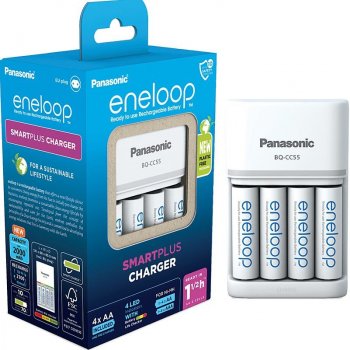 Panasonic Eneloop Charger BQ-CC55 + 4 x R6/AA Eneloop 2000mAh BK-3MCCE K-KJ55MCC40E