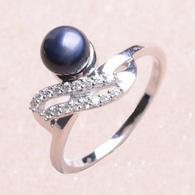 Nefertitis Prsten stříbrný s černou perlou a zirkony 017135 BP – Zboží Mobilmania