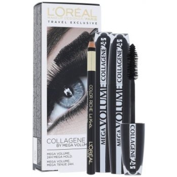 L'Oréal Paris Mascara Mega Volume Collagene 24h Woman 2 x 9 ml Mascara Mega Volume Collagene 24h + 2 g Eye Contour Khol Black dárková sada