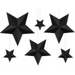 PartyDeco Dekorace Hvězdy - černá 6 ks