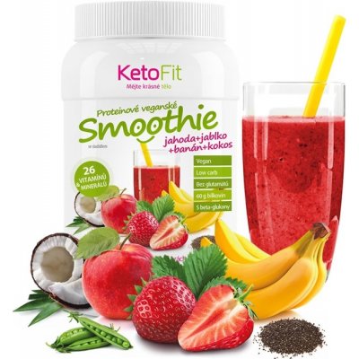 KetoFit Proteinové veganské smoothie jahoda-jablko-banán-kokos, 300 g