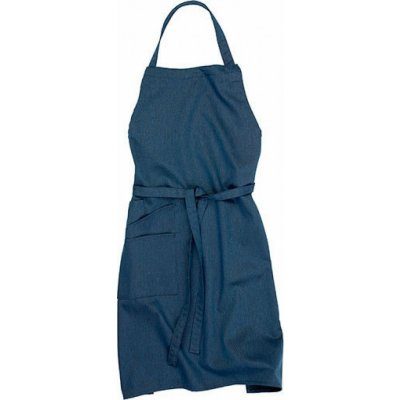 CG Workwear Klasická gastro zástěra s laclem z pevné tkaniny střední kapsa na drobnosti modrá melange – Hledejceny.cz