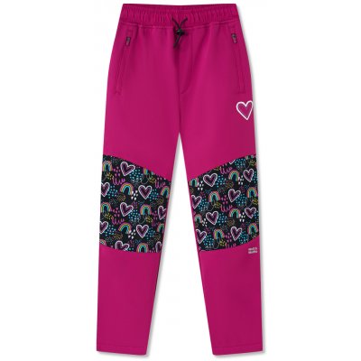 Wolf & Wolfie B2591B Dívčí softshellové kalhoty, zateplené růžová srdíčka – Zboží Mobilmania