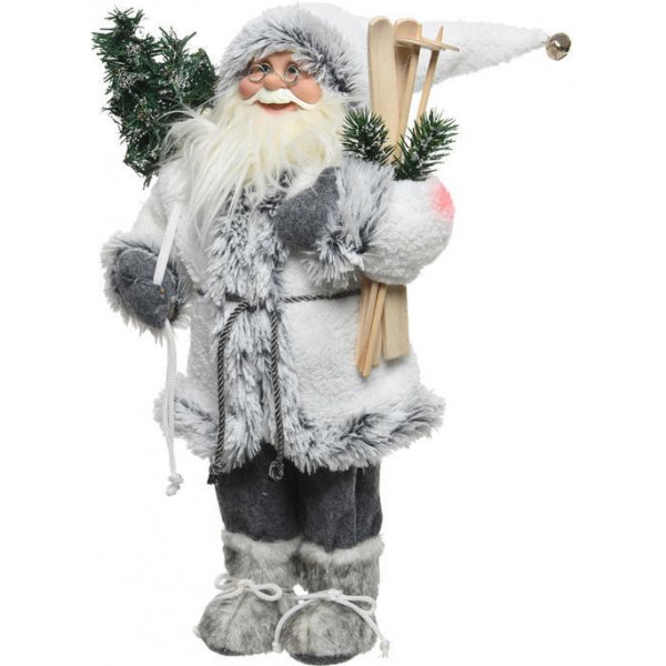 Vánoční dekorace Kaemingk Dekorace Santa v dlouhém kabátu, šedo-bílý, 30 cm
