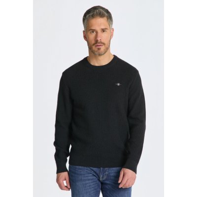 Gant Cotton Texture C-neck šedá – Zboží Mobilmania