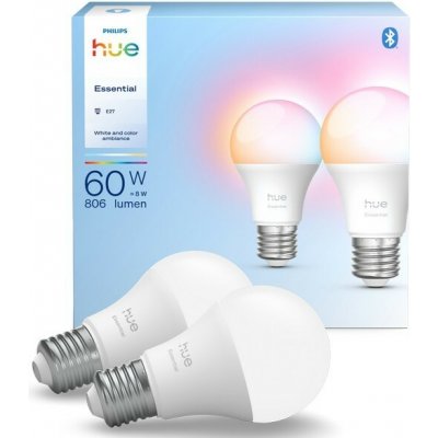 Philips Hue 8720169392243 LED sada žárovek Essential | 2x8W E27 LED | 806 lm | 2200-6500+RGBK – Hledejceny.cz