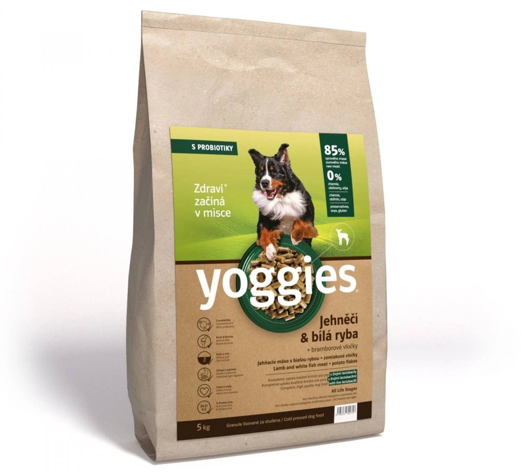 Yoggies granule lisované za studena s probiotiky Jehněčí maso & bílá ryba 5 kg