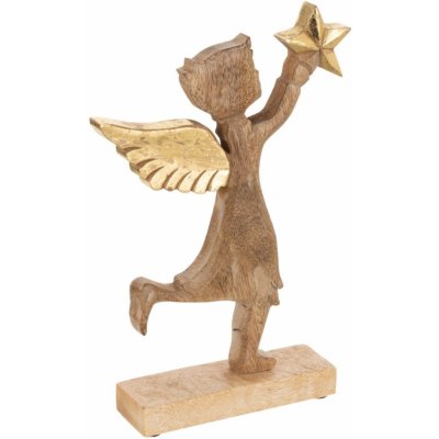 Dřevěný anděl se zlatou hvězdou 19*3*32cm