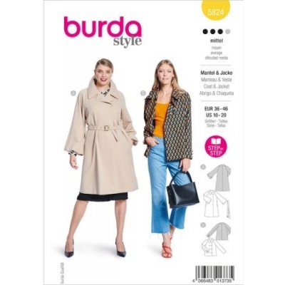Střih Burda 5824 na dámský jarní kabát a kabátek