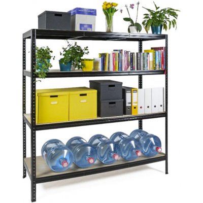 Fistar Regál 1800 x 1600 x 600 mm kovový lak 4 police černý – HobbyKompas.cz