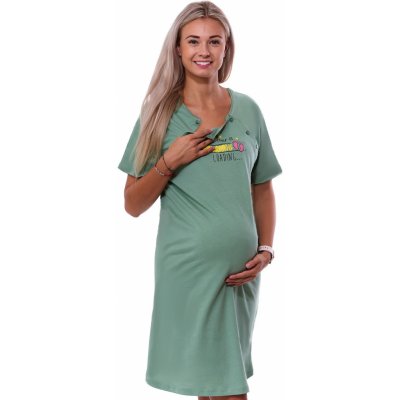 Kojící noční košilka dvojpropínací na knoflíky maminka načítá miminko 1C3757 zelená – Zboží Mobilmania