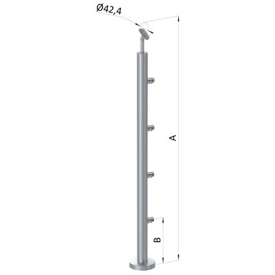 Nerezový sloup, vrchní kotvení, 4 řadový, průchodný, vrch nastavitelný, (ø 42,4x2 mm), broušená nerez K320 / AISI304 – Zboží Mobilmania