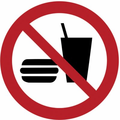 Značka Zákaz jídla a pití, samolepicí fólie, Ø 100 mm – Zboží Mobilmania