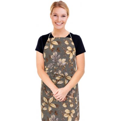 Bellatex Kuchyňská zástěra EMA zástěra 67x84 cm Listí šedá béžová hnědá – Zboží Dáma