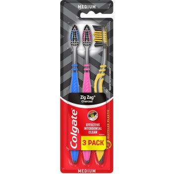 Colgate ZigZag Charcoal zubní kartáčky střední 3 ks