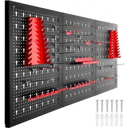 tectake 403559 děrovaná stěna s 25 háčky a držáky 120x2x60cm - černá/červená